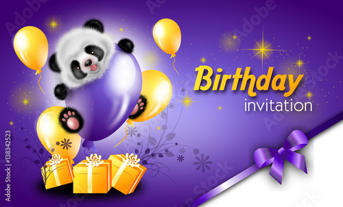 Fototapeta Naklejka Na Ścianę i Meble -  Birthday invitation card with panda