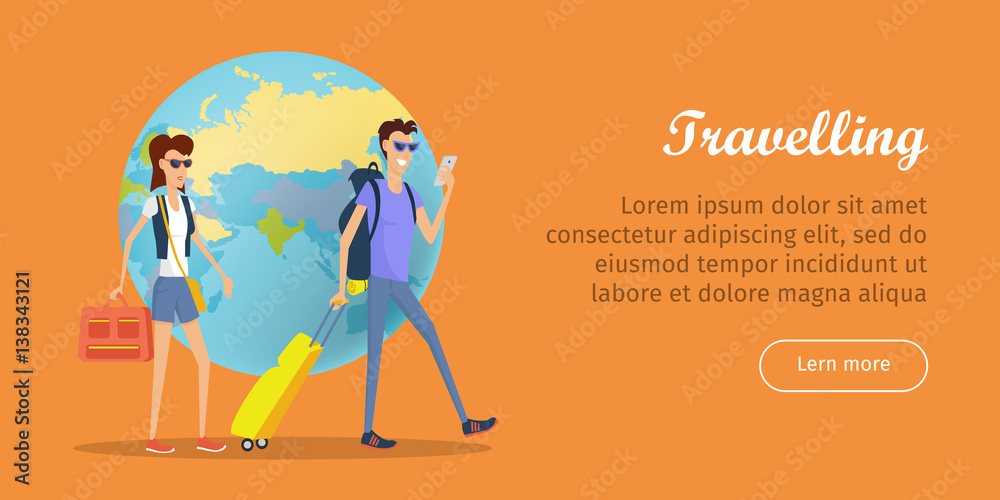 Travelers Conceptual Flat Style Vector Web Banner 