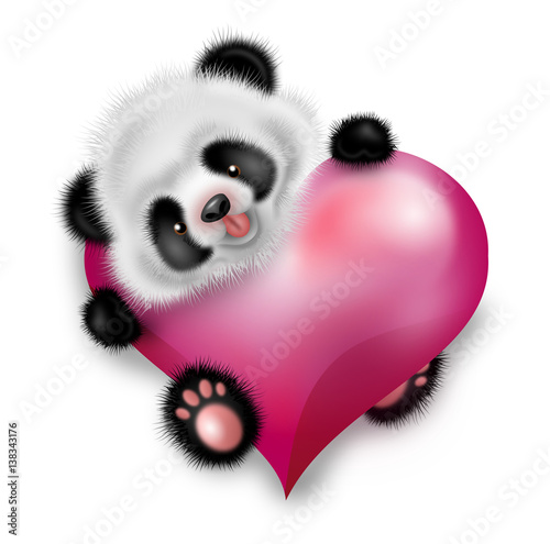 Cute panda with pink heart
