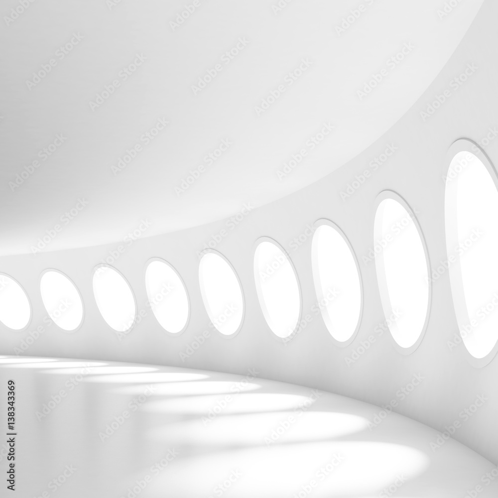 Fototapeta Biały futurystyczny tunel z Windows. Tło koncepcji budynku