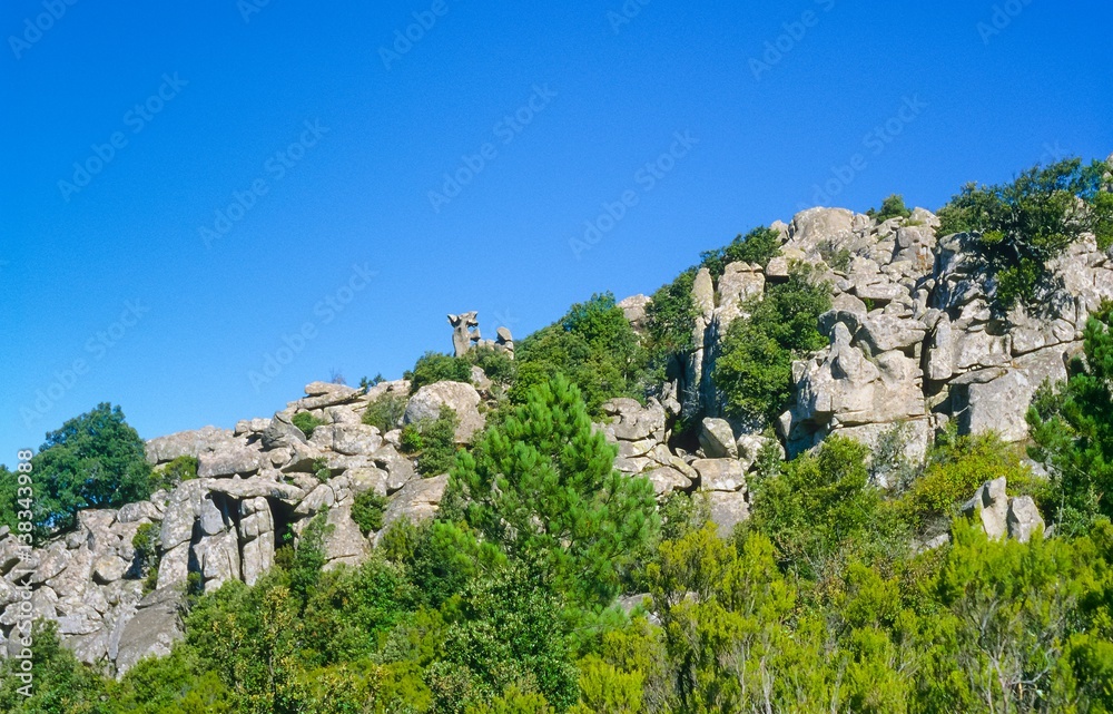 Landschaft bei der Wanderung zum Uomu di Cagna bei Giannuccio, Corse-du-Sud, Korsika, Frankreich, Europa