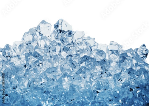 Pile of the ice cubes toned in blue