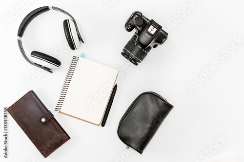 Still life of casual man. Modern male accessories and laptop