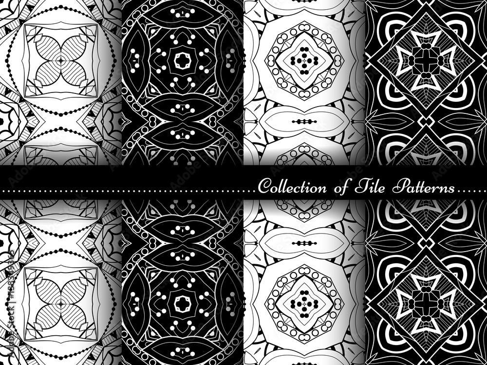 Vector Collection of Black and White Seamless Vintage Patterns Stock ...