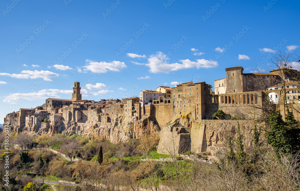 medieval town Pitigliano on tuff rocks in Tuscany, Italy