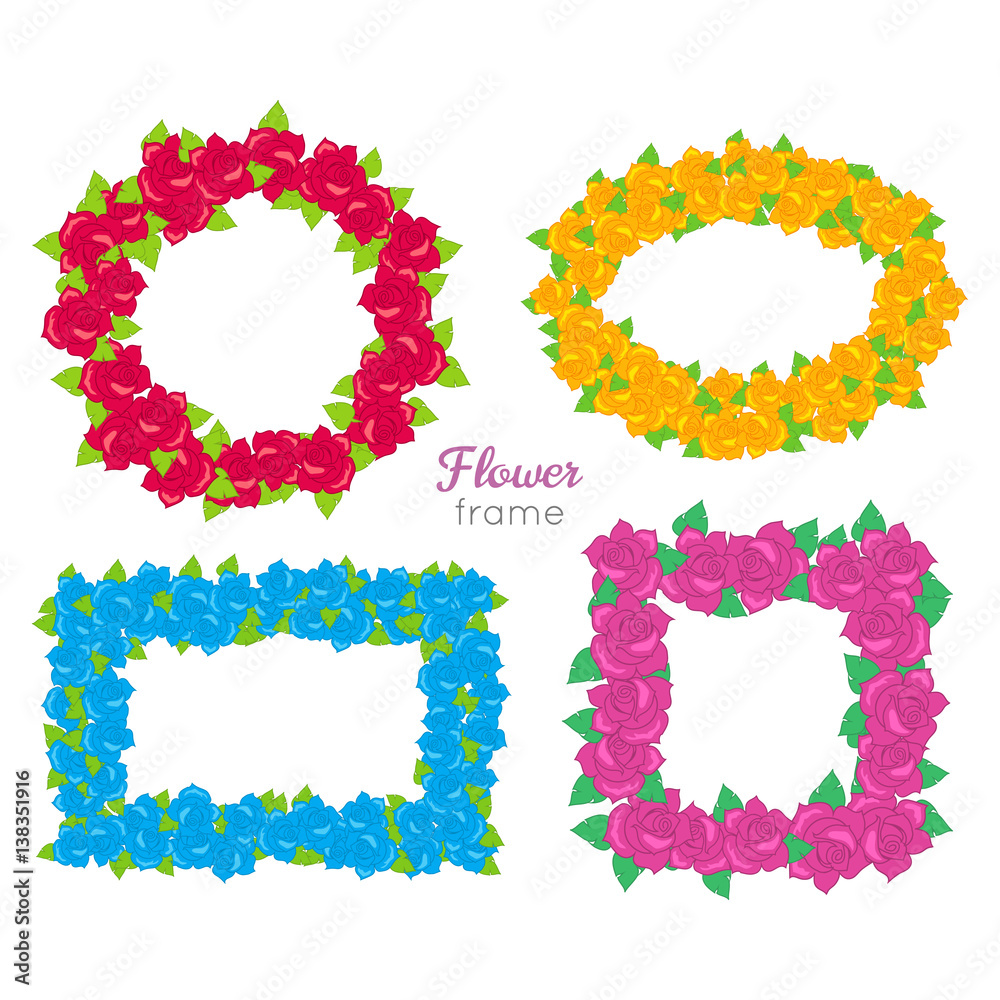 Flower Frame. Wreath Sets of Various Blossoms