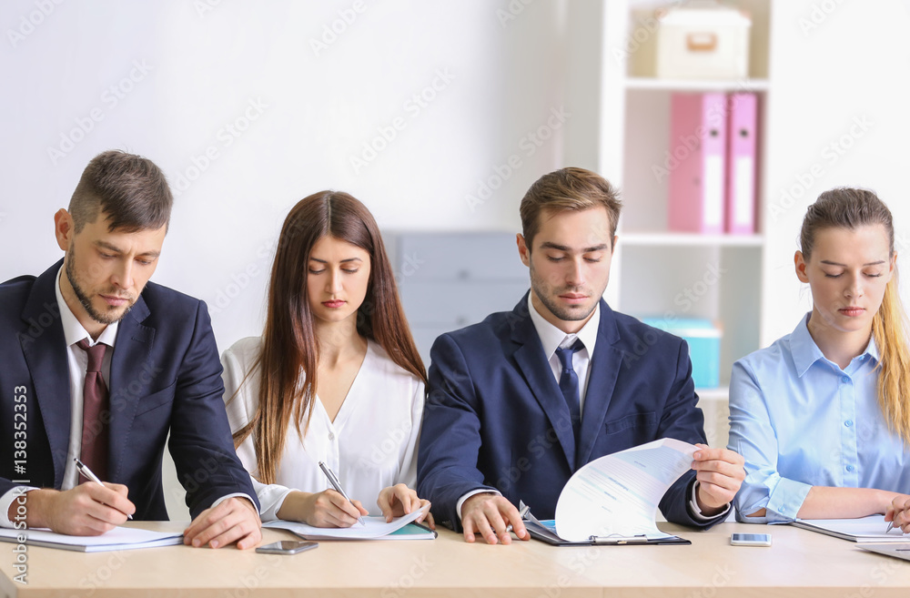 Group of interviewers during colloquy in office Group of interviewers during colloquy in office