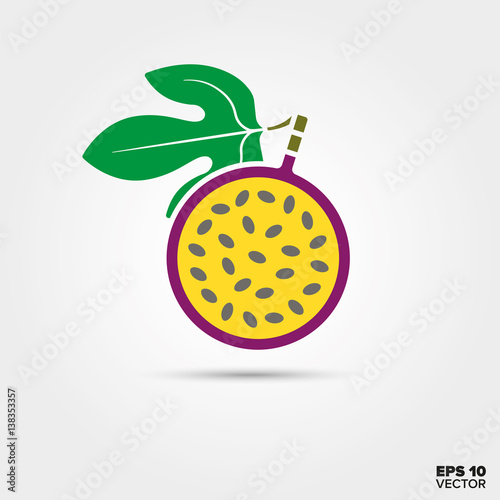 Half Maracuia passion fruit with leaf vector  icon