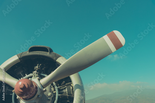 vintage tone image of plane fan and engine .