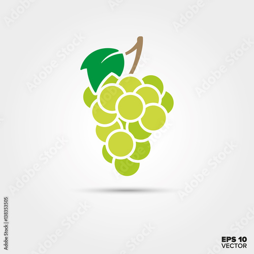 Tablou canvas White grapes with leaf vector icon