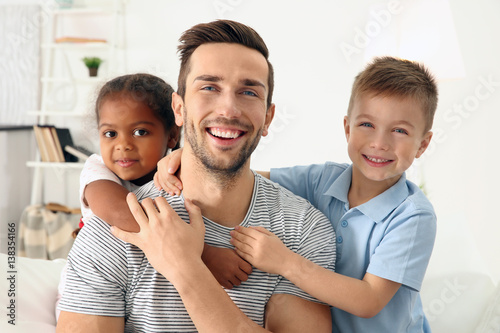 Konstfotografi Happy father with interracial children