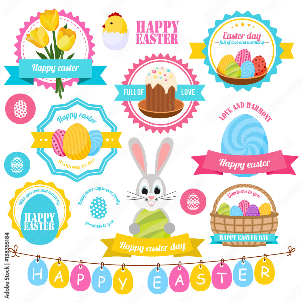 Easter Colorful Labels Set