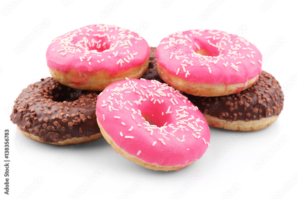 Tasty glazed donuts, isolated on white