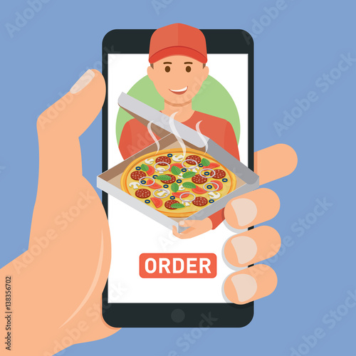 Pizza delivery service. E-buy pizza using a smartphone