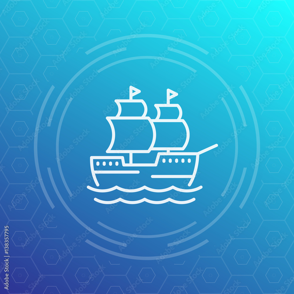 sailing vessel, ship line vector icon