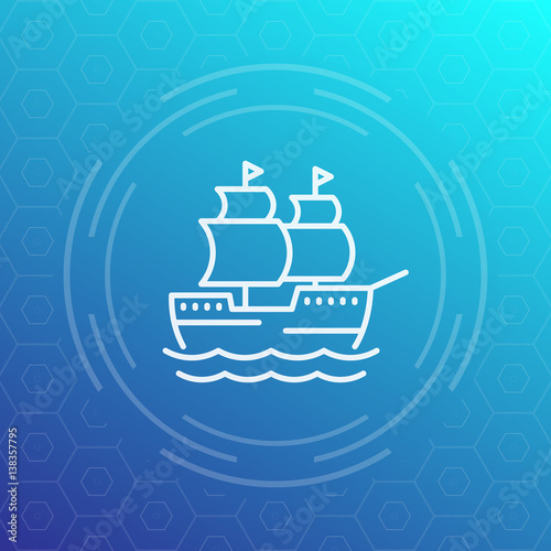 sailing vessel, ship line vector icon