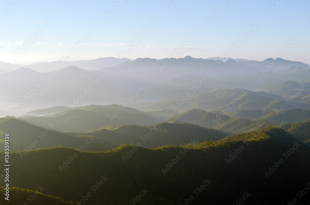 view of mountain and cloudy sky at the top view of Chiangmai Thailand - obrazy, fototapety, plakaty 