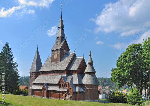 die berühmte Stabkirche in Hahnenklee im Oberharz nahe Goslar,Niedersachsen,Deutschland