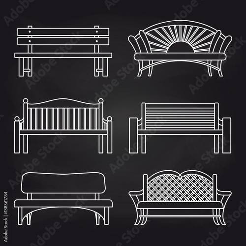 White bench line design on blackboard background. Vector illustration
