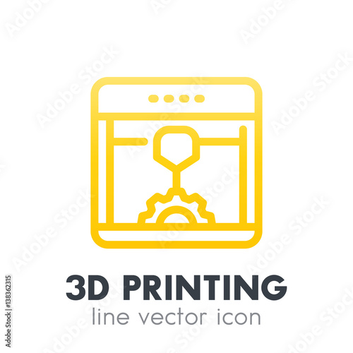 3d printer, printing icon in linear style