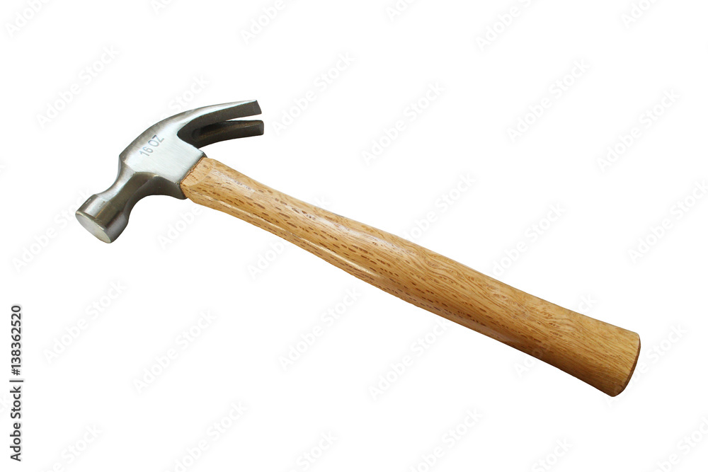 Hammer with Light Brown Wooden Handle with White Background Hammer with Light Brown Wooden Handle with White Background