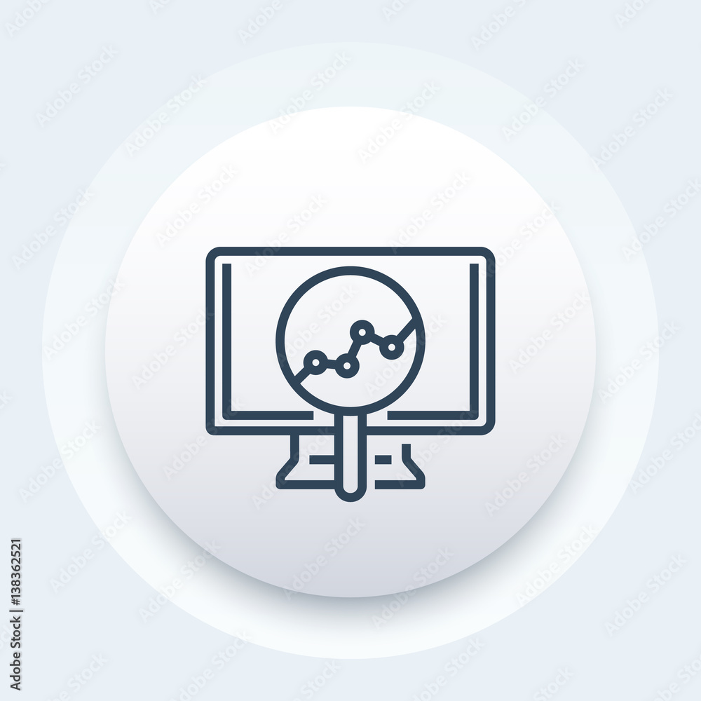 Analytics linear icon, pictogram with statistic graph on computer screen Analytics linear icon, pictogram with statistic graph on computer screen