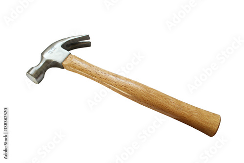 Hammer with Light Brown Wooden Handle with White Background © Brittany