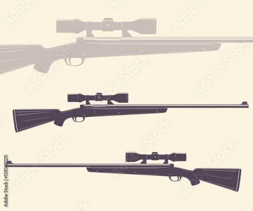 Hunting rifle with optical sight, two sides of old sniper gun