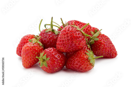 Beautiful red strawberries isolated on white background.