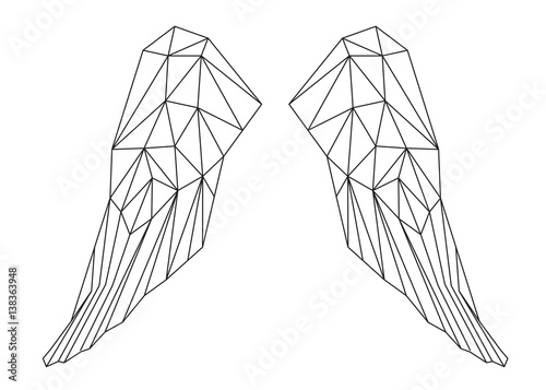 Le ali chiuse, design geometrico di linee nere sullo sfondo bianco