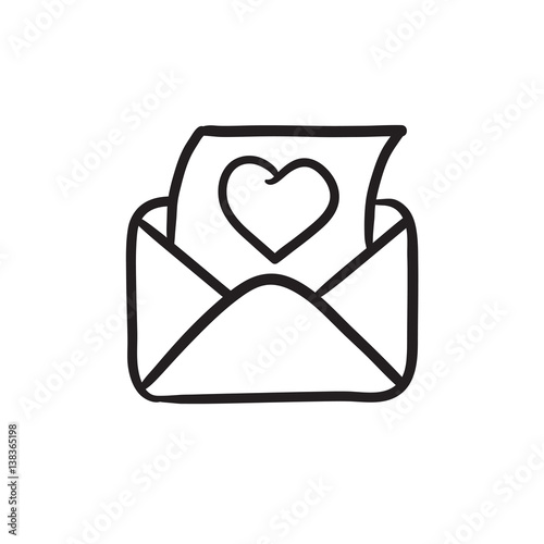 Open envelope with heart sketch icon.