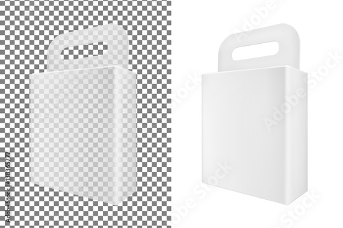Realistic transparent paper or plastic packaging box with hanging hole