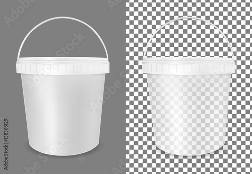 Transparent plastic bucket for food, sour cream, sauce and snack
