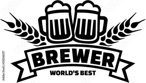 Worlds best Brewer with mugs and wheat