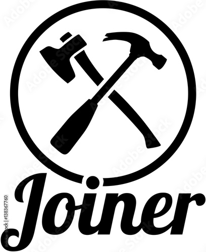 Joiner with crossed carpenter tools