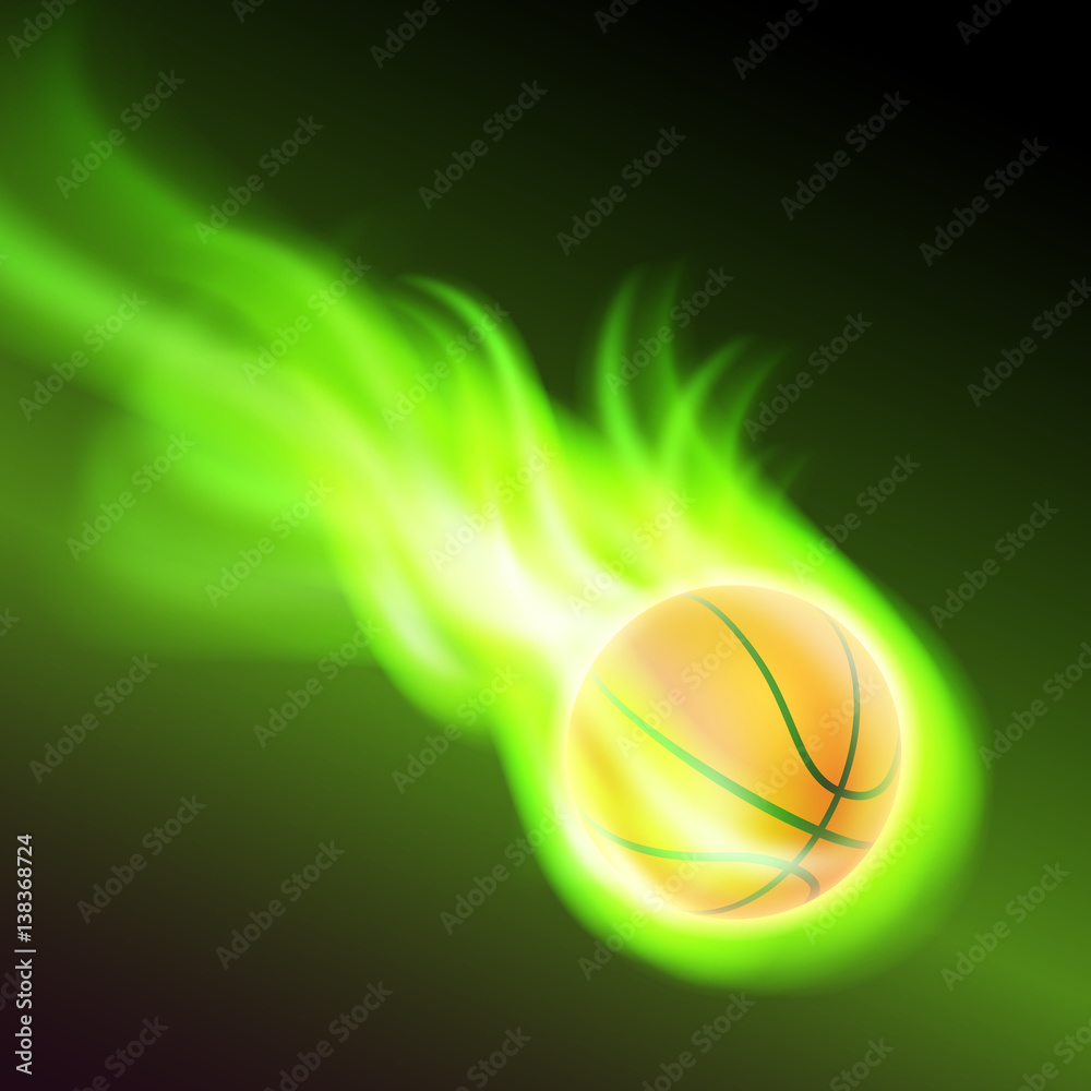 Fototapeta premium Burning basketball on green fire