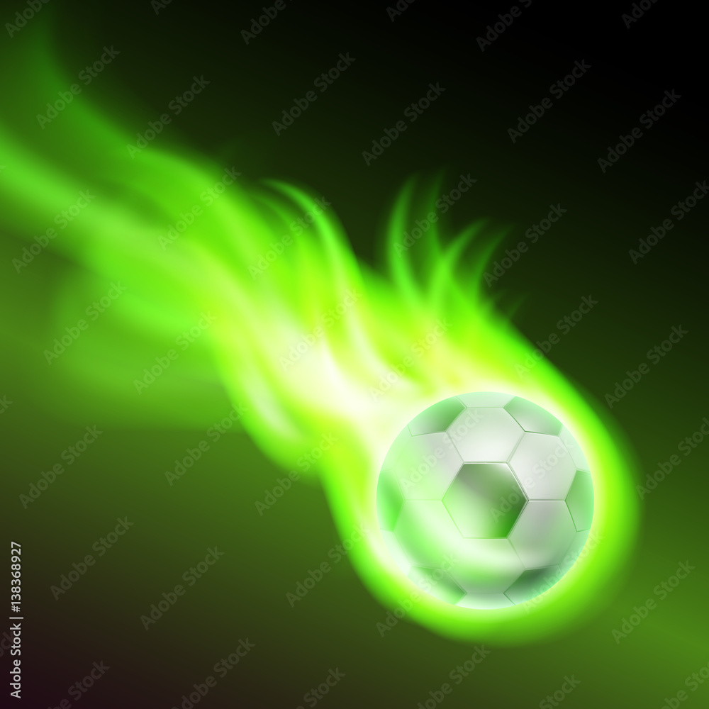 Naklejka premium Burning football on green fire