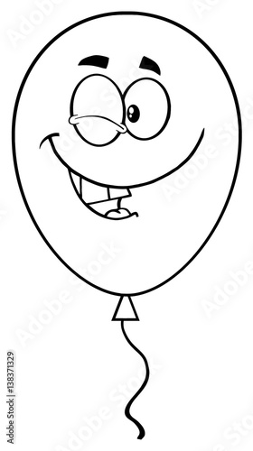 Winking Black And White Balloon Cartoon Mascot Character. Illustration Isolated On White Background