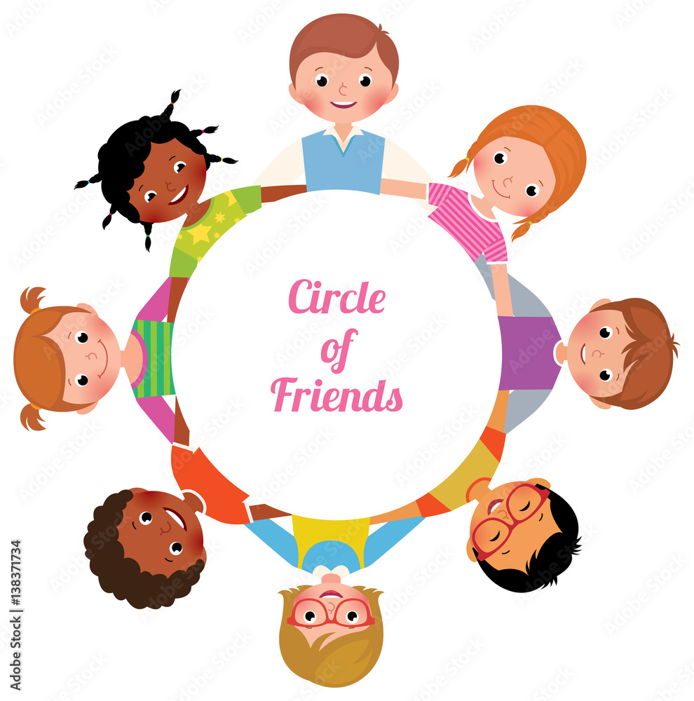 Happy Cheerful children girls and boys in the circle of friends
