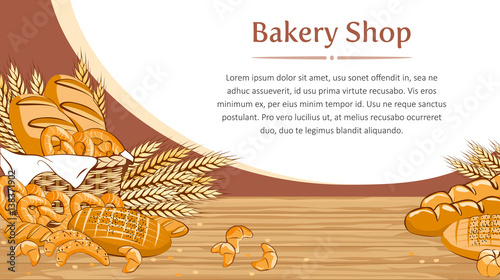 Bakery background with bread and other pastries