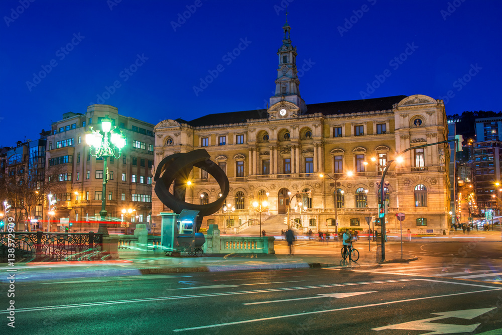 Naklejka premium views to historical Bilbao city hall, Spain