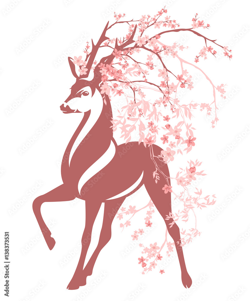 spring season blossom and deer vector design spring season blossom and deer vector design