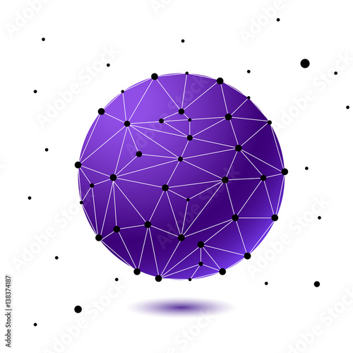 Global mesh sphere. Abstract geometric purple shape with spherical severed off triangular faces.