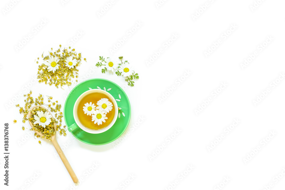Chamomile tea in cup isolated on white background. Chamomile tea in cup isolated on white background.
