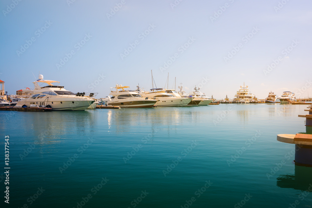 Sochi, Russia - June 25, 2016: Yachts parked in the sea port of Sochi, Russia.
