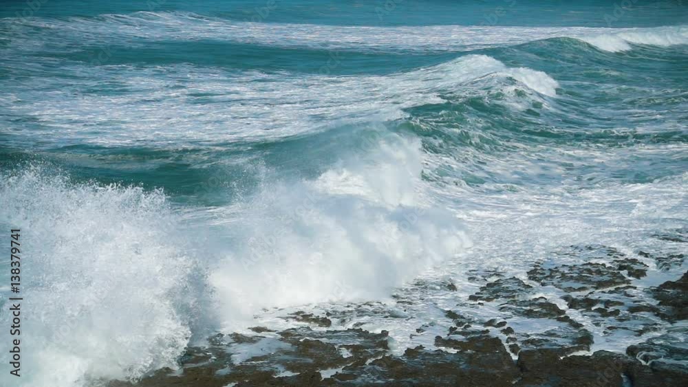 Slow Motion Ocean Waves Incoming on Shore, storm weather Slow Motion Ocean Waves Incoming on Shore, storm weather