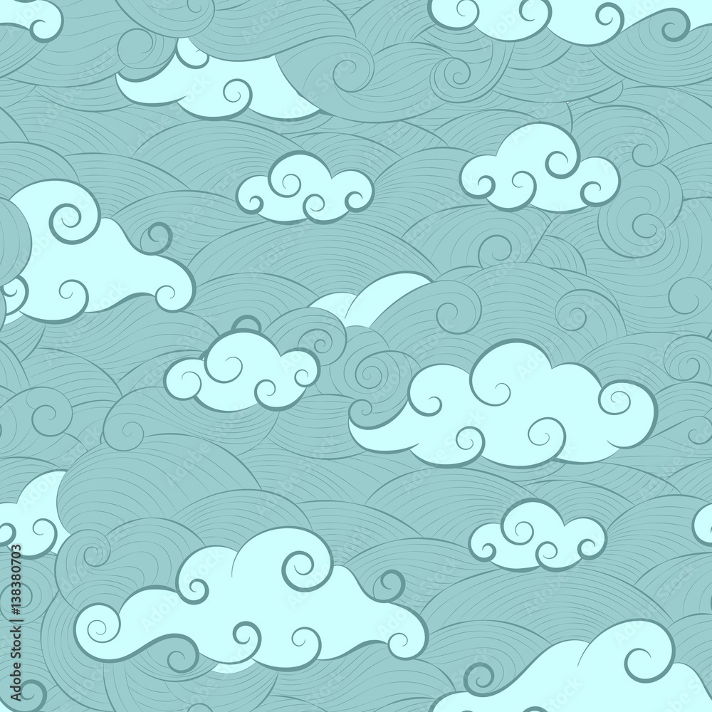 Vector background seamless pattern doodle cloud in the sky lined with curved lines Vector background seamless pattern doodle cloud in the sky lined with curved lines