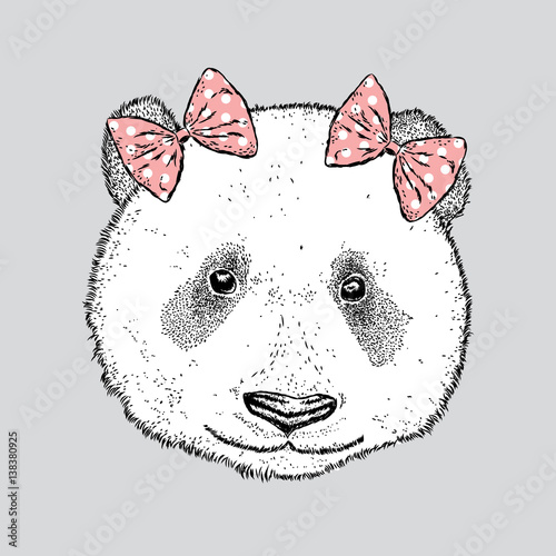 Fototapeta Naklejka Na Ścianę i Meble -  Cute Panda with glasses and a bow. Vector illustration.
