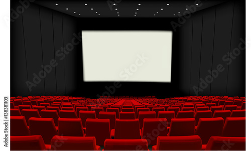 background white screen red rows of chairs Black Hall