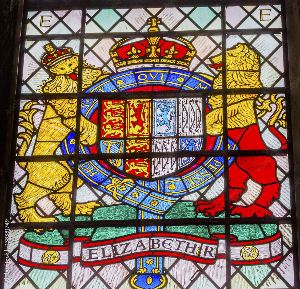 Elizabeth 1 Coat of Arms Stained Glass Chapter House Westminster Abbey London England